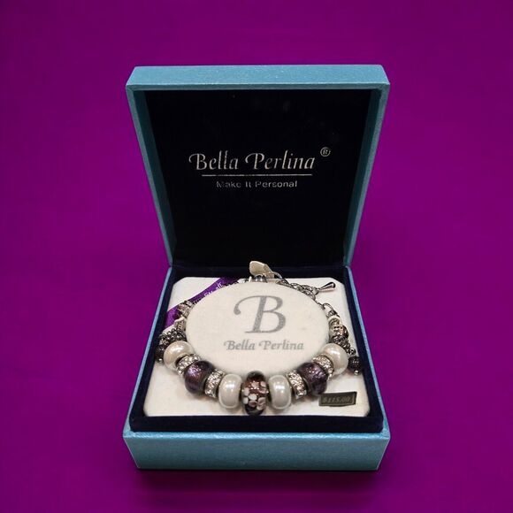 Swarovski Crystal Purple Murano Glass Bead Charm Bracelet European Bella Perlina - Picture 1 of 10